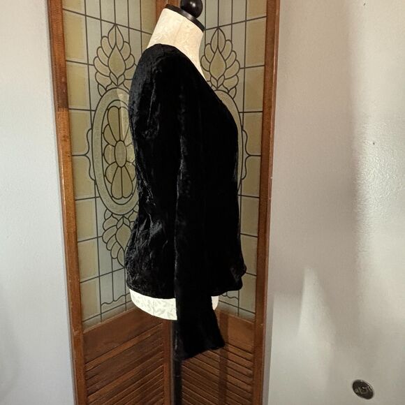 J. Jill Crushed Velvet Black Long Sleeve Blouse Top Size S - Picture 2 of 9